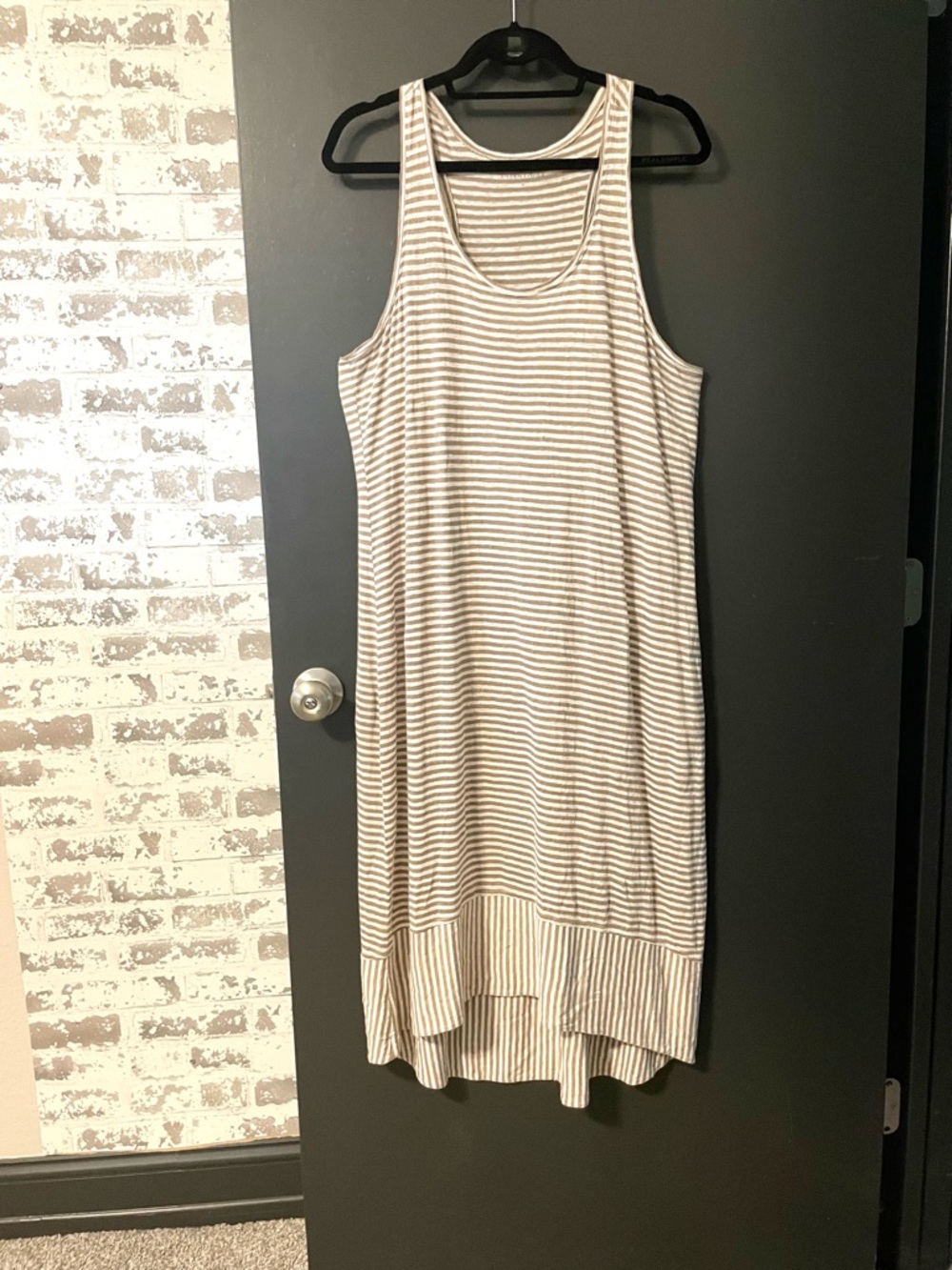 Eileen Fisher 100% Linen Striped Midi Dress Asymmetrical Hem Size M